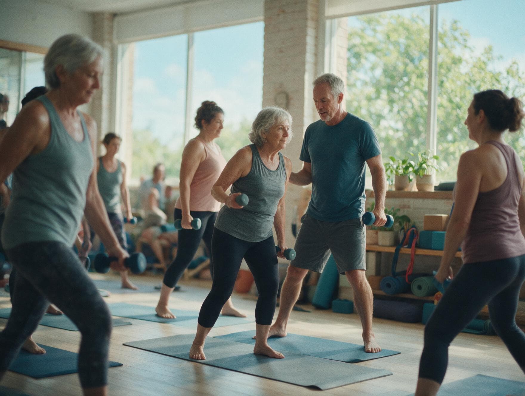 A small group in a strength and balance class